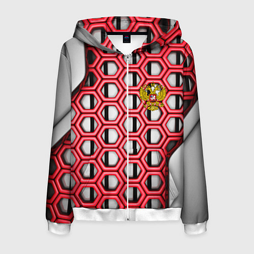 Мужская толстовка на молнии Россия герб сетка метала / 3D-Белый – фото 1