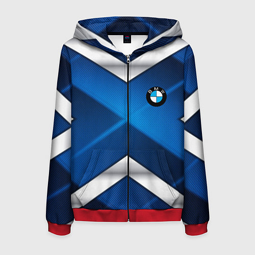 Мужская толстовка на молнии BMW metalic blue abstract / 3D-Красный – фото 1