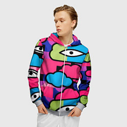 Толстовка 3D на молнии мужская Глаза облака абстракция, цвет: 3D-меланж — фото 2