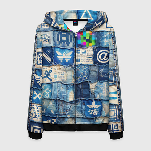 Мужская толстовка на молнии Пэчворк с игровыми значками / 3D-Черный – фото 1