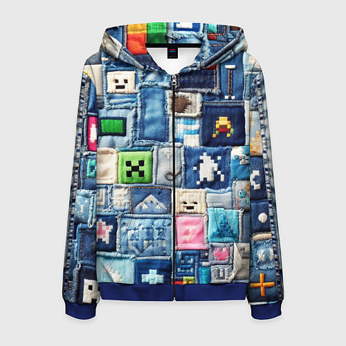 Мужская толстовка на молнии Minecraft на пэчворк джинсах / 3D-Синий – фото 1