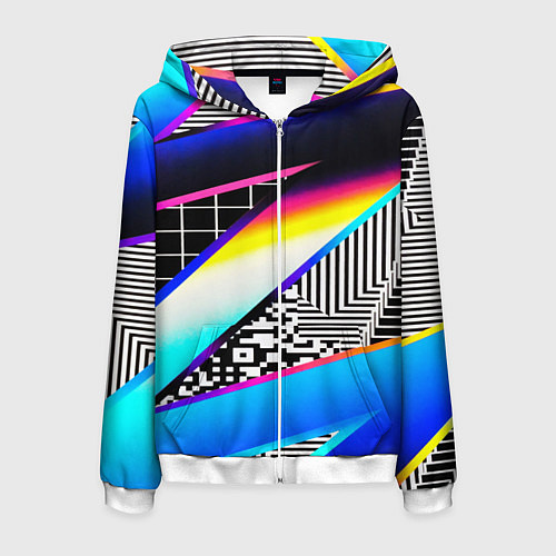 Мужская толстовка на молнии Neon stripes geometry / 3D-Белый – фото 1