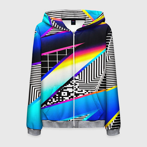 Мужская толстовка на молнии Neon stripes geometry / 3D-Меланж – фото 1