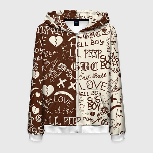 Мужская толстовка на молнии Lil peep retro pattern / 3D-Белый – фото 1