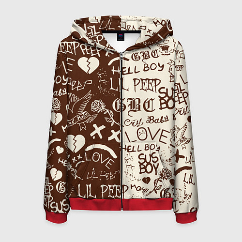 Мужская толстовка на молнии Lil peep retro pattern / 3D-Красный – фото 1