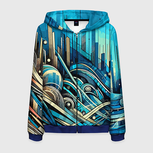 Мужская толстовка на молнии Абстрактный урбанистический пейзаж - нейроарт / 3D-Синий – фото 1