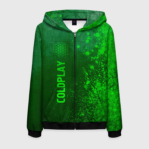 Мужская толстовка на молнии Coldplay - green gradient по-вертикали / 3D-Черный – фото 1