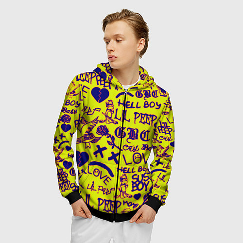 Мужская толстовка на молнии Lil peep rap pattern / 3D-Черный – фото 3