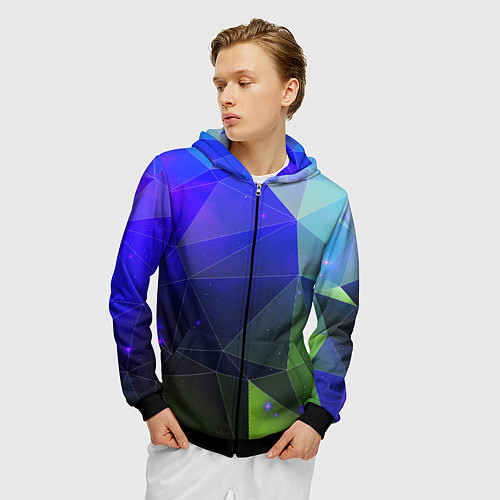 Мужская толстовка на молнии Неоновые треугольники геометрия / 3D-Черный – фото 3