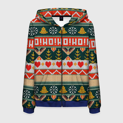 Мужская толстовка на молнии Новогодняя вязанная текстура ho-ho / 3D-Синий – фото 1