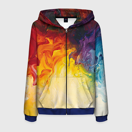 Мужская толстовка на молнии Подтеки масляных красок / 3D-Синий – фото 1