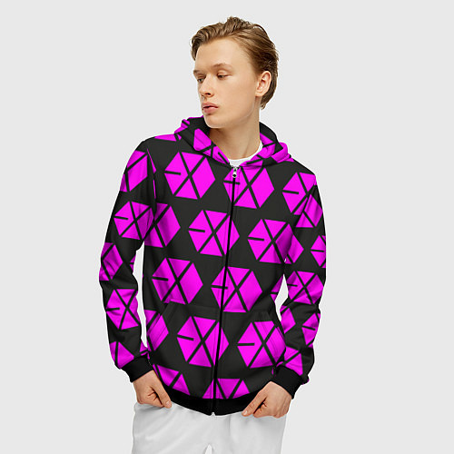 Мужская толстовка на молнии Exo логотип / 3D-Черный – фото 3