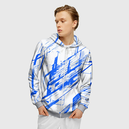 Мужская толстовка на молнии Синие полосы на белом фоне / 3D-Меланж – фото 3