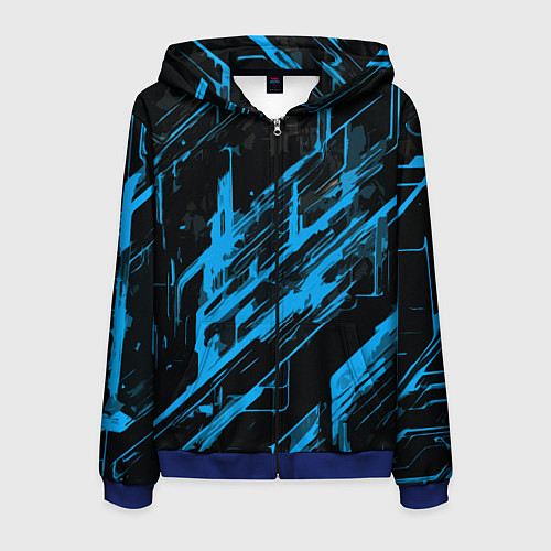 Мужская толстовка на молнии Blue stripes on a black background / 3D-Синий – фото 1