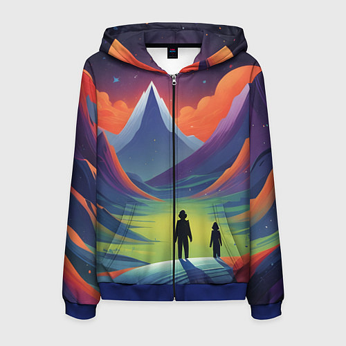 Мужская толстовка на молнии Фантастический красочный пейзаж / 3D-Синий – фото 1