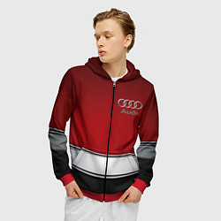 Толстовка 3D на молнии мужская Audi metal car steel, цвет: 3D-красный — фото 2