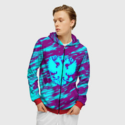 Толстовка 3D на молнии мужская Герб РФ холодные краски, цвет: 3D-красный — фото 2