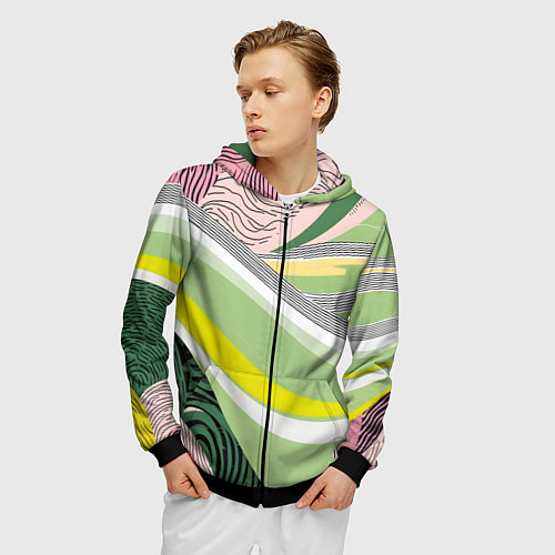 Мужская толстовка на молнии Салатовая абстракция / 3D-Черный – фото 3