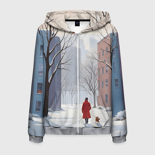 Мужская толстовка на молнии Прогулка зима / 3D-Меланж – фото 1