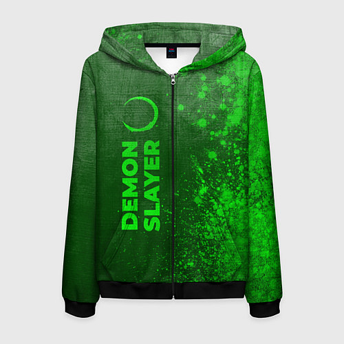 Мужская толстовка на молнии Demon Slayer - green gradient по-вертикали / 3D-Черный – фото 1