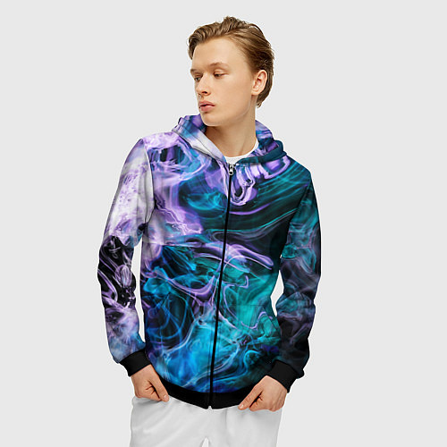Мужская толстовка на молнии Цветной дым текстура / 3D-Черный – фото 3