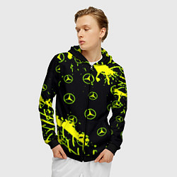 Толстовка 3D на молнии мужская Mercedes кислотные логотипы, цвет: 3D-черный — фото 2