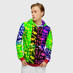 Толстовка 3D на молнии мужская Marshmello pattern neon steel, цвет: 3D-красный — фото 2