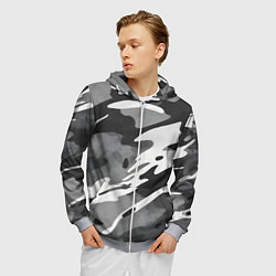Толстовка 3D на молнии мужская Черно белый камуфляж, цвет: 3D-меланж — фото 2