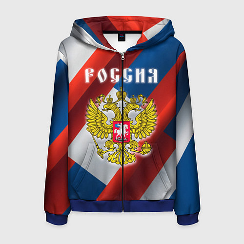 Мужская толстовка на молнии Цвета флага России, паттерн / 3D-Синий – фото 1