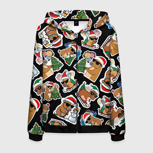 Мужская толстовка на молнии Новогодняя капибара с ёлкой / 3D-Черный – фото 1