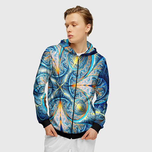 Мужская толстовка на молнии Оптический узор фрактальный / 3D-Черный – фото 3
