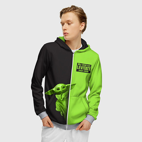 Мужская толстовка на молнии Child Grogu / 3D-Меланж – фото 3