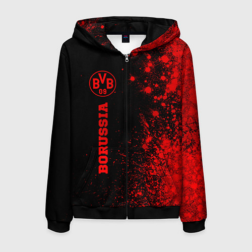 Мужская толстовка на молнии Borussia - red gradient по-вертикали / 3D-Черный – фото 1