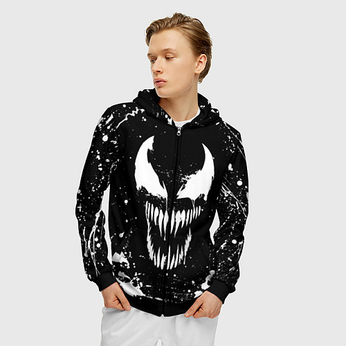 Мужская толстовка на молнии Venom logo / 3D-Черный – фото 3