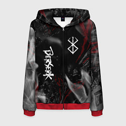 Толстовка 3D на молнии мужская Берсерк - пламя, цвет: 3D-красный