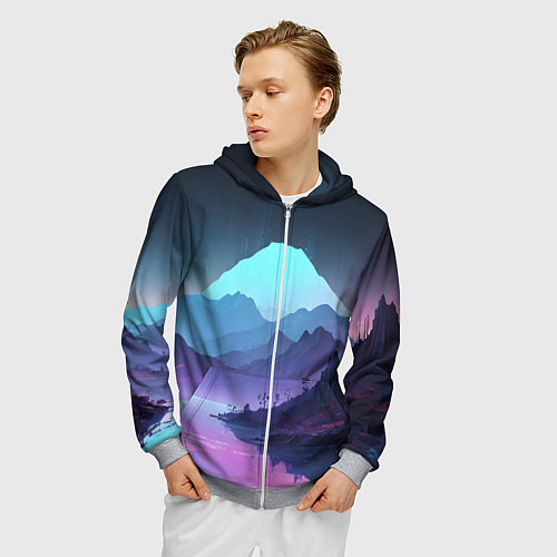 Мужская толстовка на молнии Неоновая гора / 3D-Меланж – фото 3