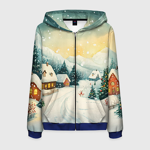 Мужская толстовка на молнии Праздничная деревушка / 3D-Синий – фото 1