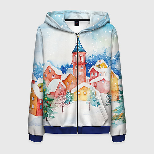 Мужская толстовка на молнии Новогодний сказочный город / 3D-Синий – фото 1
