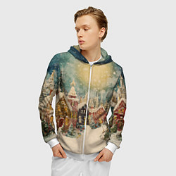 Толстовка 3D на молнии мужская Милый новогодний городок, цвет: 3D-белый — фото 2