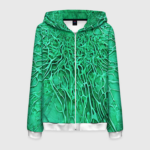Мужская толстовка на молнии Зелёный симбионт абстракция / 3D-Белый – фото 1