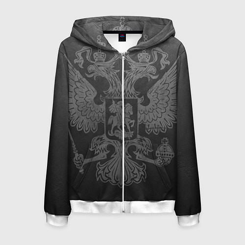 Мужская толстовка на молнии Серо-черный фон с двуглавым орлом, символика госуд / 3D-Белый – фото 1