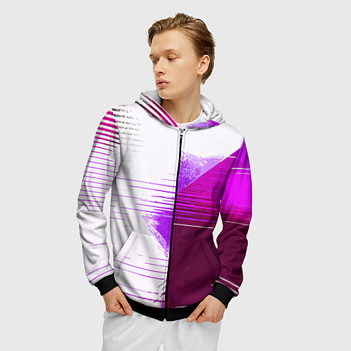 Мужская толстовка на молнии Горизонтальные полосы на розово-белом фоне / 3D-Черный – фото 3