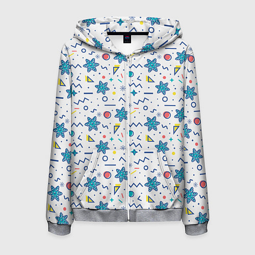 Мужская толстовка на молнии Зимний паттерн со снежинками и геометрическими фиг / 3D-Меланж – фото 1