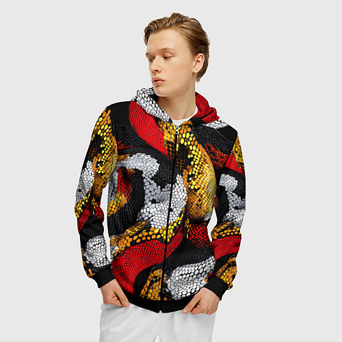 Мужская толстовка на молнии Яркий змеиный паттерн / 3D-Черный – фото 3
