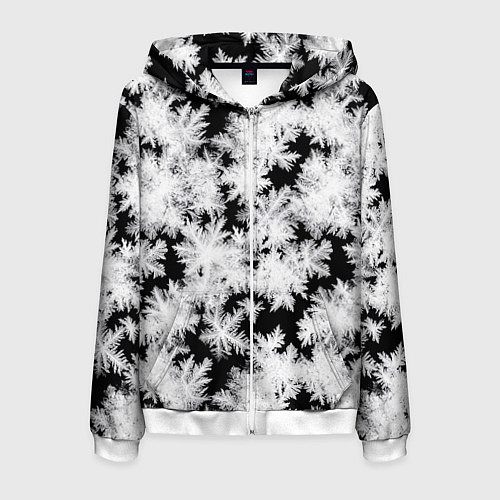 Мужская толстовка на молнии Снежинки на стекле / 3D-Белый – фото 1