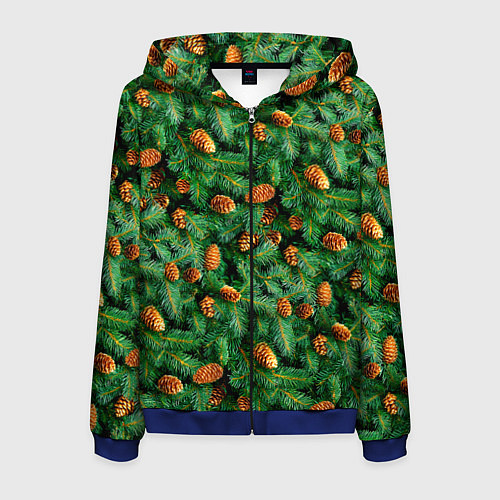 Мужская толстовка на молнии Ёлка зелёная с шишками / 3D-Синий – фото 1