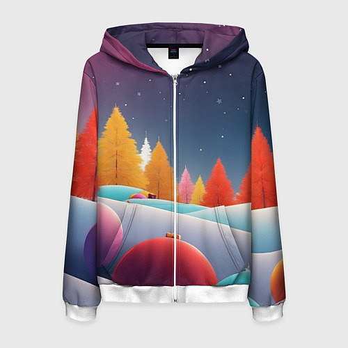 Мужская толстовка на молнии Яркие новогодние елки / 3D-Белый – фото 1