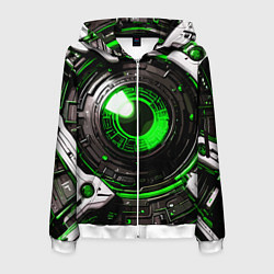 Толстовка 3D на молнии мужская Зелёная сфера киберпанк, цвет: 3D-белый