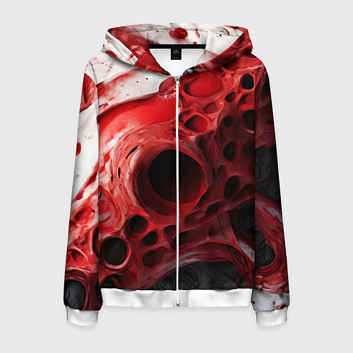 Мужская толстовка на молнии Красно-белая абстрактная структура / 3D-Белый – фото 1