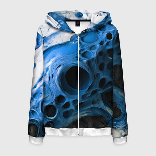 Мужская толстовка на молнии Сине-белая абстрактная структура / 3D-Белый – фото 1